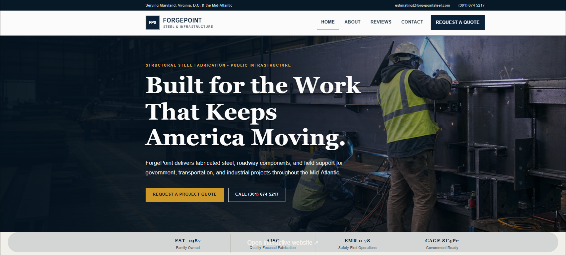ForgePoint Steel and Infrastructure website homepage
