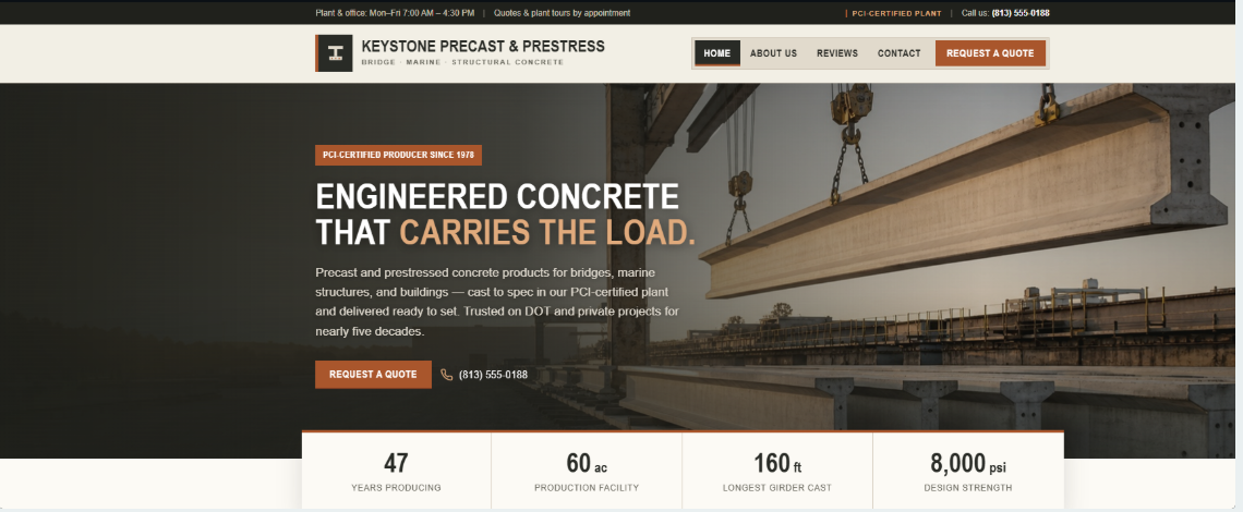 Keystone Precast and Prestress website homepage