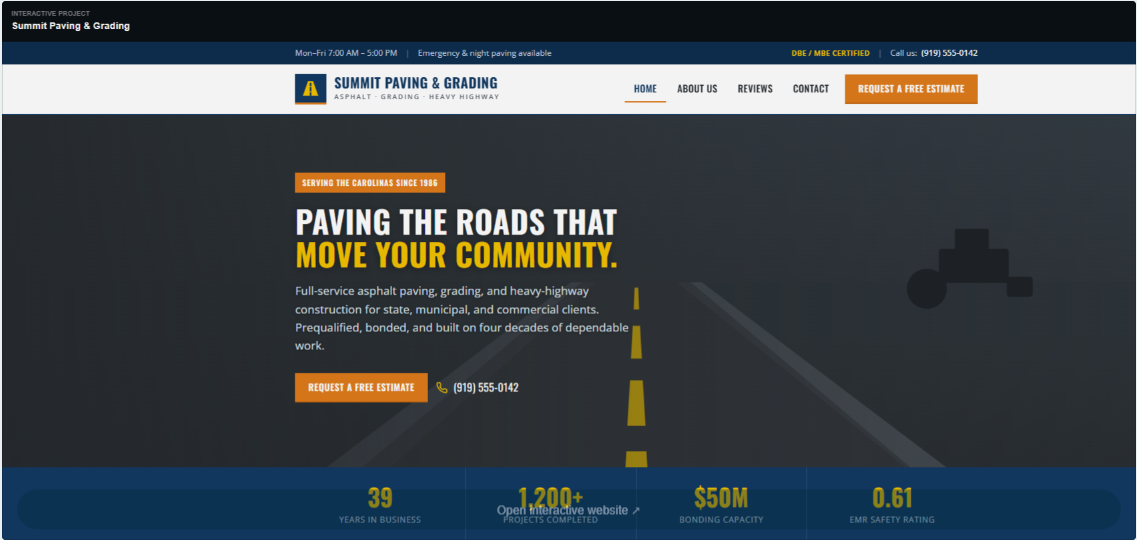 Summit Paving and Grading website homepage